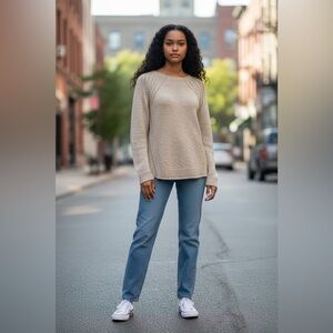 Chelsea & Violet Cream with Gold Metallic Accent and Gold Accent Knit Sweater XS